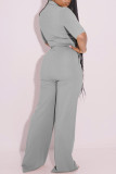Grey Fashion Casual Solid Patchwork Zipper Collar Half Sleeve Two Pieces