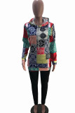 Multicolor Casual Print Patchwork Hooded Collar Long Sleeve Two Pieces