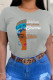 Grey Casual Street Print Patchwork O Neck T-Shirts