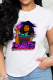 White Sweet Print Patchwork O Neck T-Shirts