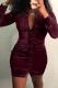 Burgundy Fashion Sexy Solid Patchwork Turndown Collar One Step Skirt Dresses