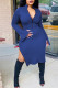 Blue Sexy Solid Slit Asymmetrical Zipper Collar Long Sleeve Two Pieces