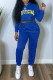 Blue Fashion Casual Letter Print Basic Hooded Collar Long Sleeve Two Pieces