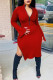 Red Sexy Solid Slit Asymmetrical Zipper Collar Long Sleeve Two Pieces