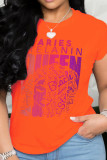 Red Casual Street Print Patchwork O Neck T-Shirts
