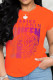 Orange Casual Street Print Patchwork O Neck T-Shirts