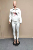 Blue Casual Print Patchwork Turndown Collar Long Sleeve Two Pieces
