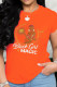 Orange Casual Print Patchwork O Neck T-Shirts