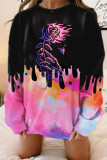 Black Pink Casual Print Patchwork O Neck Tops