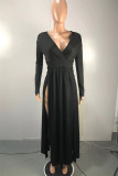 White Fashion Sexy Solid Slit V Neck Long Sleeve Dresses