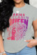 Grey Casual Street Print Patchwork O Neck T-Shirts