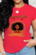 Red Street Print Patchwork O Neck T-Shirts