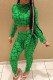 Green Casual Print Patchwork O Neck Long Sleeve Two Pieces