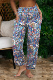 Turquoise Casual Print Patchwork Straight High Waist Straight Full Print Bottoms