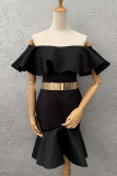 Red Sexy Solid Flounce Off the Shoulder Trumpet Mermaid Dresses