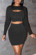 Black Sexy Solid Hollowed Out Patchwork O Neck Long Sleeve Two Pieces