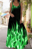 Green Casual Print Patchwork U Neck Vest Dress Dresses
