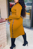 Red Sexy Solid Slit Asymmetrical Zipper Collar Long Sleeve Two Pieces