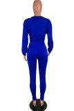 Blue Fashion Casual Solid Basic O Neck Long Sleeve Two Pieces