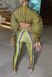 Yellow Sexy Striped Patchwork Half A Turtleneck Long Sleeve Two Pieces