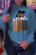 Blue Casual Street Character Patchwork Tops