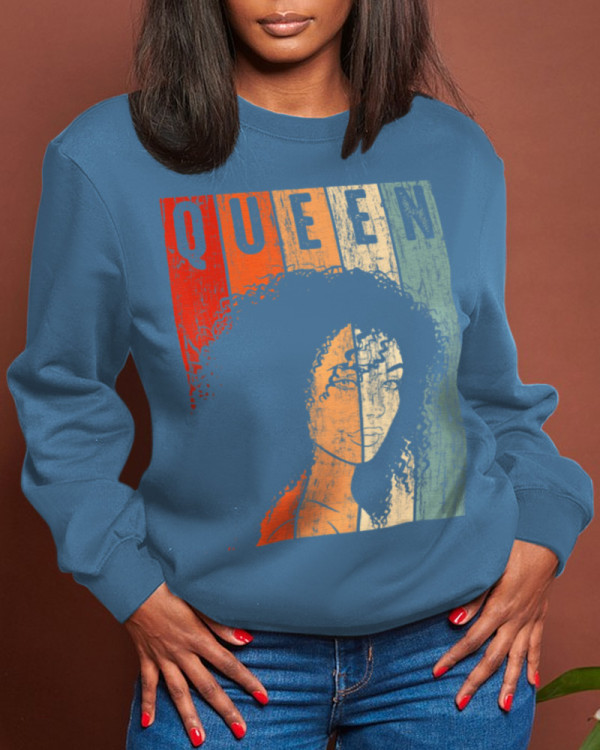 Blue Casual Street Print Patchwork O Neck Tops