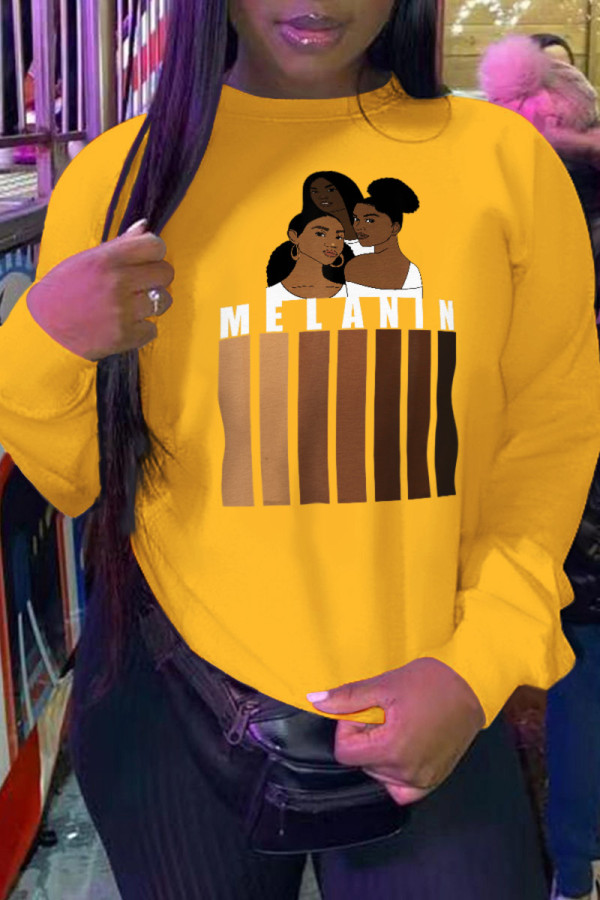 Yellow Casual Street Character Patchwork Tops