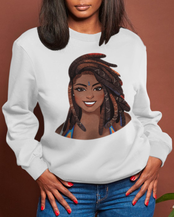 White Casual Street Character Patchwork O Neck Tops