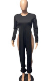Red Sexy Solid Hollowed Out Patchwork Slit O Neck Straight Jumpsuits(Without Belt)