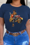 Red Street Daily Character Patchwork O Neck T-Shirts