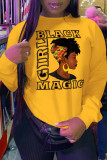 Yellow Fashion Daily Patchwork Print Letter O Neck Tops