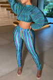 Yellow Sexy Striped Patchwork Half A Turtleneck Long Sleeve Two Pieces