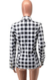 Red Fashion Casual Plaid Print Cardigan Turndown Collar Outerwear