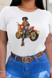 Red Street Daily Character Patchwork O Neck T-Shirts