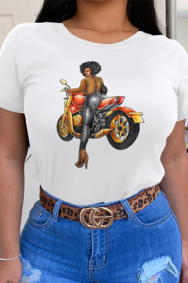 White Street Daily Character Patchwork O Neck T-Shirts
