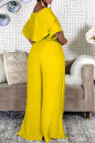 Yellow Fashion Casual Solid Patchwork Off the Shoulder Two Pieces