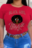 Red Fashion Casual Print Patchwork O Neck T-Shirts