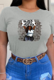 Red Casual Daily Character Patchwork O Neck T-Shirts