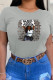 Grey Casual Daily Character Patchwork O Neck T-Shirts