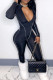 Black Casual Solid Patchwork Zipper Collar Skinny Jumpsuits