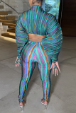 Yellow Sexy Striped Patchwork Half A Turtleneck Long Sleeve Two Pieces