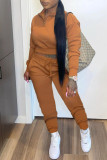 Apricot Fashion Casual Solid Basic Zipper Collar Long Sleeve Two Pieces