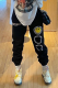 Black Casual Print Patchwork Harlan Mid Waist Harlan Positioning Print Bottoms
