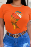 Red Fashion Casual Print Patchwork O Neck T-Shirts