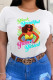 White Casual Street Print Patchwork O Neck T-Shirts