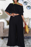 Yellow Fashion Casual Solid Patchwork Off the Shoulder Two Pieces