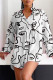 White Fashion Casual Print Basic Turndown Collar Shirt Dress