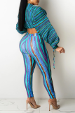 Yellow Sexy Striped Patchwork Half A Turtleneck Long Sleeve Two Pieces