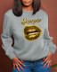 Grey Fashion Casual Print Patchwork Letter O Neck Tops