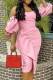 Pink Sexy Solid Patchwork Flounce Asymmetrical Strapless One Step Skirt Dresses